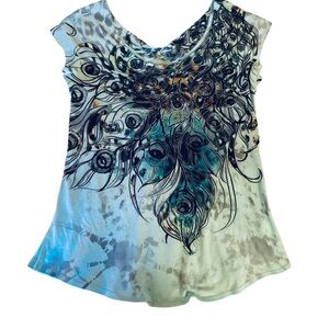 B.L.E.U. Women's Y2K Peacock Burnout T-Shirt